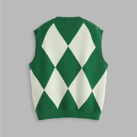 NWT CIDER "Magician" Co-ord Knit Vest and Shorts Green/White Argyle Size S - Picture 6 of 9